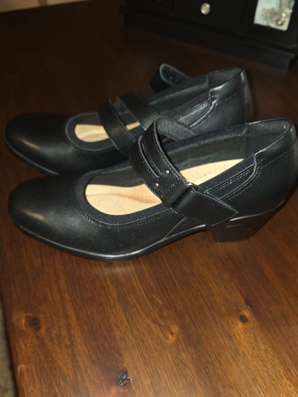 Clarks Black Mary Jane Block Heel Shoes